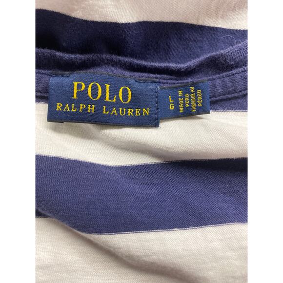 Polo Ralph Lauren V Neck Short Sleeve Blue White Striped T-Shirt Women's L - Picture 4 of 5